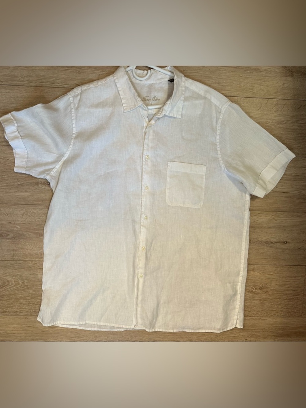 Tasso Elba %100 Linen White Short Sleeve Button-Down Shirt- all white party
